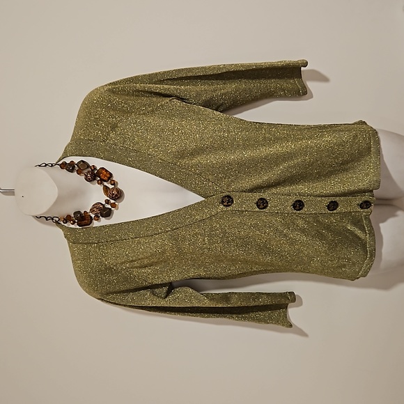 Willi Smith Green metallic floral design button up sweater Med. office church - Picture 2 of 7